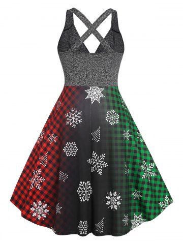 Plus Size Christmas Tree Snowflake Plaid Ombre Criss Cross Dress
