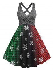 Plus Size Christmas Tree Snowflake Plaid Ombre Criss Cross Dress -  