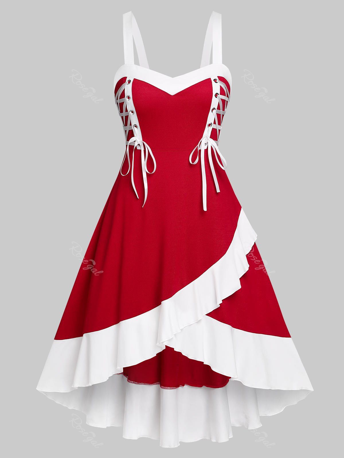 Store Plus Size Lace Up Colorblock Tulip Midi Dress  