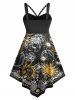 Plus Size Sun Paisley Print Eyelet Midi Irregular Gothic Dress -  