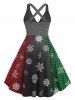 Plus Size Christmas Tree Snowflake Plaid Ombre Criss Cross Dress -  