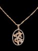 Hollow Dragon Oval Diamante Charm Necklace -  