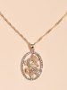 Hollow Dragon Oval Diamante Charm Necklace -  