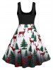 Plus Size Christmas Tree Elk Plaid Print Criss Cross Dress -  
