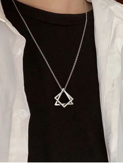 Hollow Out Square Triangle Pendant Necklace - SILVER