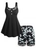 Plus Size Butterfly Lace Panel Pajama Tank and Shorts Set -  