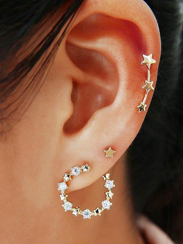 New 3 Pcs Stars Rhinestone Stud Earrings Set  