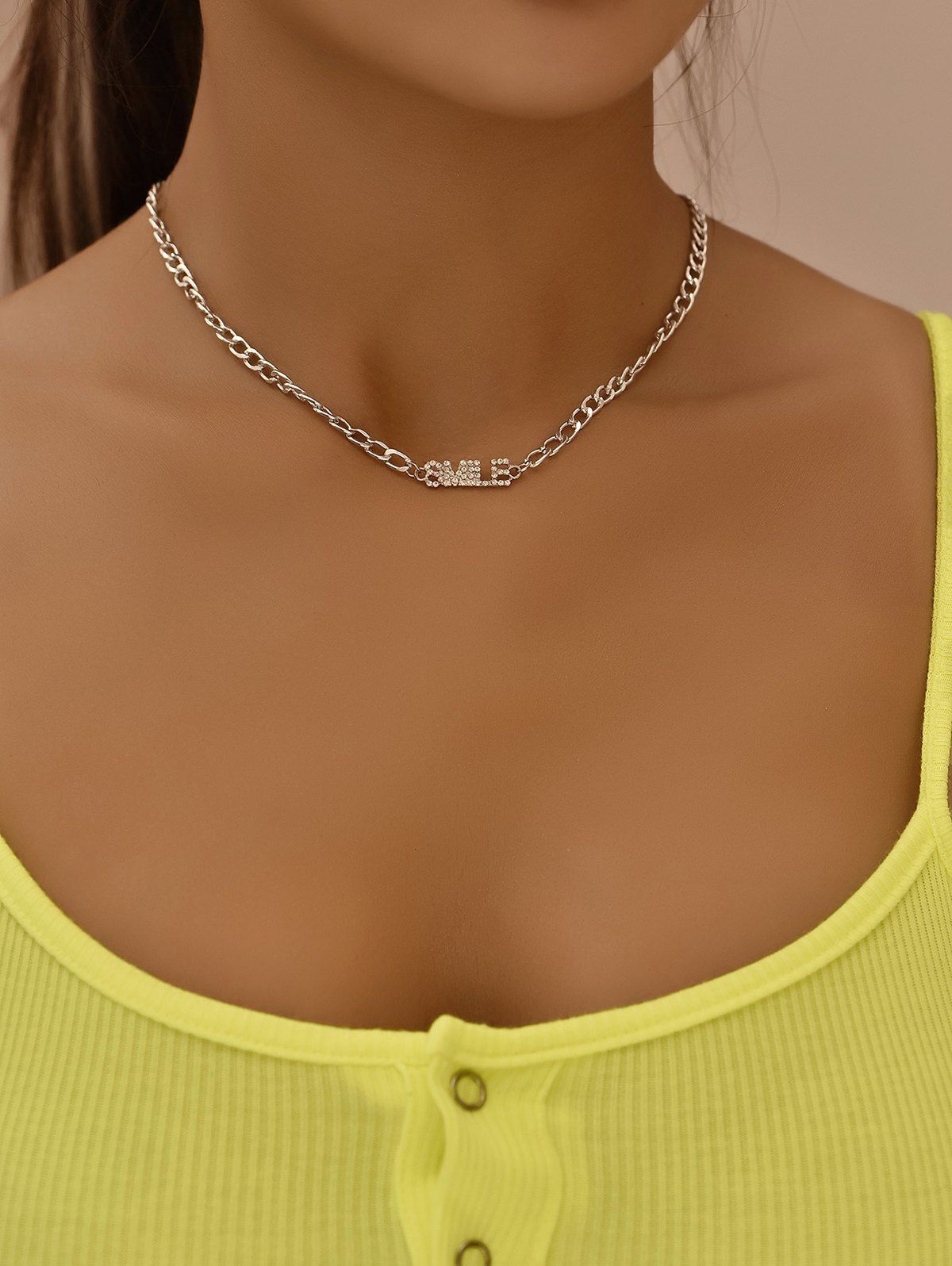 Store Smile Diamante Letter Chain Necklace  