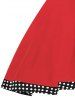 Robe Trapèze Mi-longue d'Années 50 à Epaule Dénudée de Grande Taille à Pois - Rouge 1X