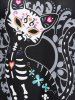 Plus Size Halloween Cat V Notch Buttoned Tunic Tee -  
