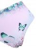 Floral Butterfly Print Mesh Ruffle Three Piece Tankini Swimwear -  