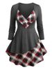 Plus Size Sweetheart Neck Plaid Patchwork Skirted T-shirt -  