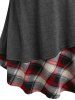 Plus Size Sweetheart Neck Plaid Patchwork Skirted T-shirt -  