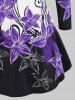 Plus Size Floral Pattern Cut Out Collar T-shirt -  