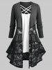Plus Size Open Front Lace Panel Cardigan and Crisscross Tank Top -  