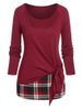 Plus Size Jersey Raglan Sleeve T-shirt and Plaid Cami Top Set -  