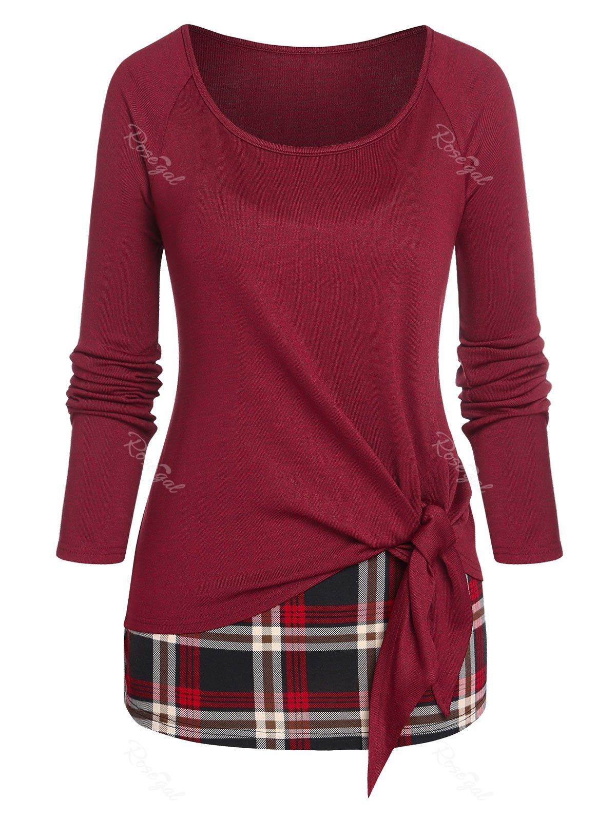Outfit Plus Size Jersey Raglan Sleeve T-shirt and Plaid Cami Top Set  