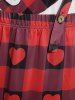 Plus Size Heart Print T-shirt and Plaid Suspender Skirt Set -  