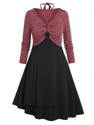 Plus Size Cami Midi Dress and Ribbed Halter T-shirt Set