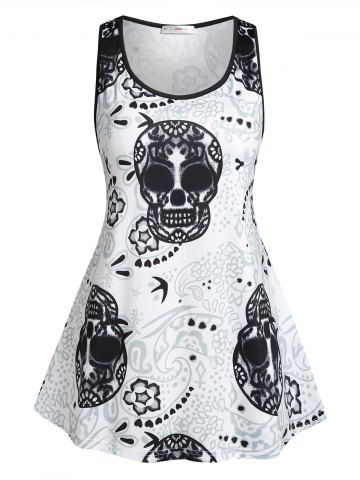 Plus Size&Curve Halloween Skull Print Tank Top - WHITE - L