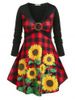 Plus Size Sunflower Plaid Print O Ring T Shirt -  