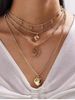 Heart Hollow Map Shape Pendant Layered Necklace -  