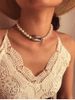 Faux Pearl Cowrie Shell Choker Necklace -  