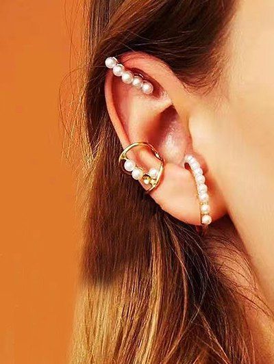 Store 3 Pcs Faux Pearl Alloy Ear Cuffs Set  