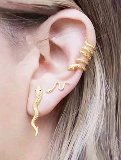 Fancy 3Pcs Wrap Snake Shape Carved Earrings Set  