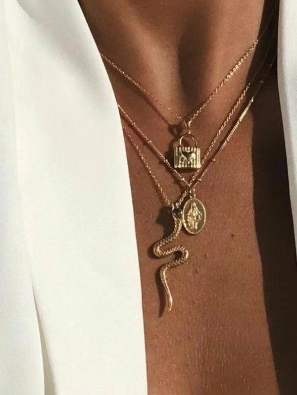Sale Lock Snake Charm Multilayered Necklace  