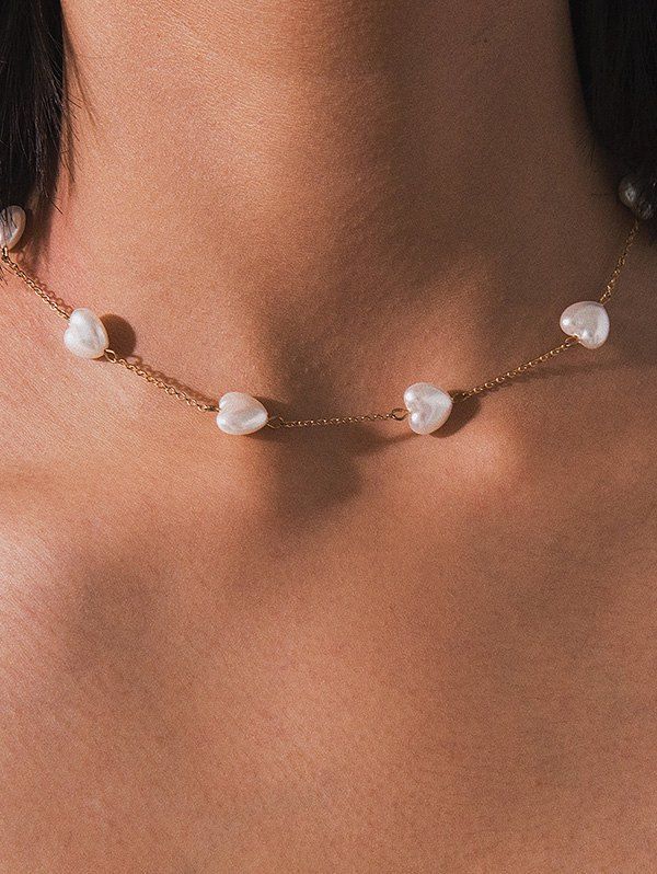 New Heart Shaped Faux Pearl Chain Necklace  