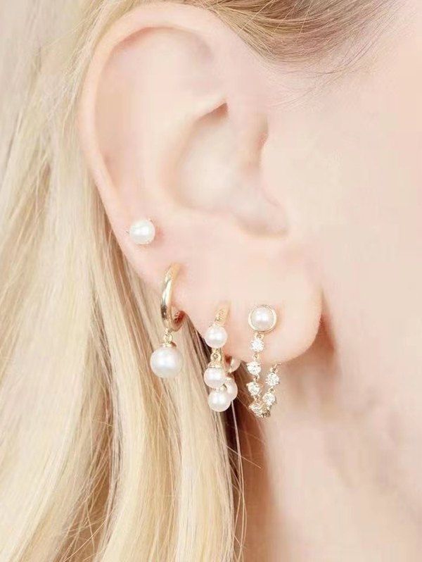 Affordable 4 Pcs Faux Pearl Chain Stud Earrings Set  