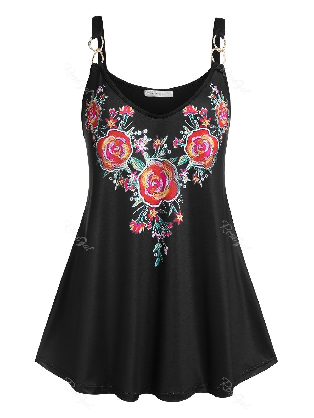 Latest Plus Size Floral Print O Ring Tank Top  