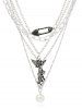 Faux Pearl Devil Angel Charm Multilayered Necklace -  