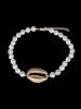 Faux Pearl Cowrie Shell Choker Necklace -  
