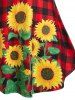 Plus Size Sunflower Plaid Print O Ring T Shirt -  
