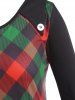 Plus Size Plaid Panel Buttons Long Sleeve Tunic Top -  