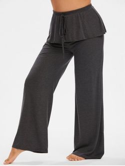 Pantalones Talla Extra de Cintura Alta con Volantes - GRAY - 4X
