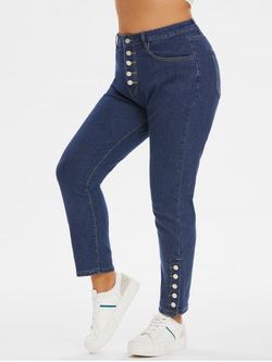 Plus Size Button Fly Skinny Jeans - BLUE - L