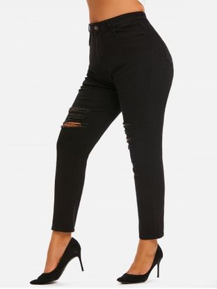 High Waisted Distressed Plus Size Skinny Jeans