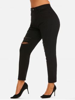High Waisted Distressed Plus Size Skinny Jeans - BLACK - 4XL