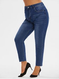Plus Size Raw Hem Skinny Jeans - BLUE - 4XL