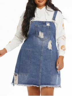 Plus Size Ripped Overall Dress - LIGHT BLUE - L