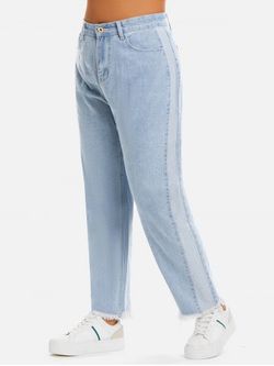 High Waisted Frayed Hem Plus Size & Curve Straight Jeans - LIGHT BLUE - 3XL