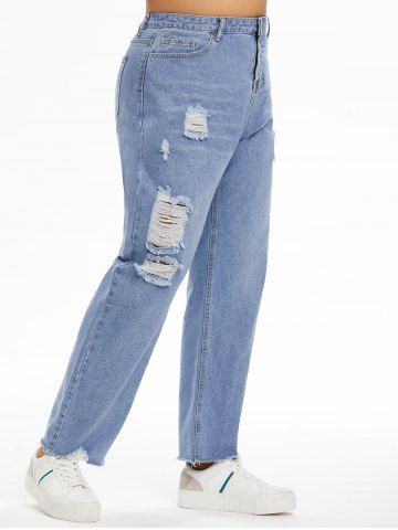 Plus Size High Rise Ripped Mom Jeans - LIGHT BLUE - 4XL