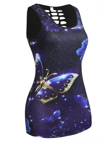 Plus Size & Curve Caged Cutout Butterfly Print Tank Top - CONCORD - 5X