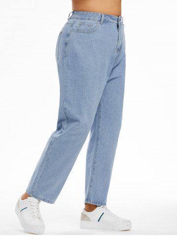 Plus Size Tapered Light Wash Mom Jeans - LIGHT BLUE - 1XL