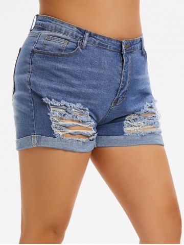 Plus Size & Curve Ripped Distressed Rolled Hem Jean Shorts