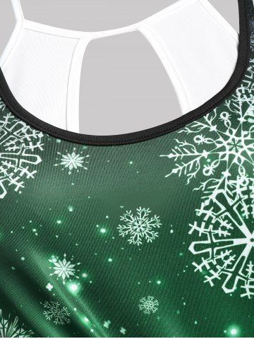Plus Size Snowflake Print Christmas T-shirt  and Keyhole Tank Top Set