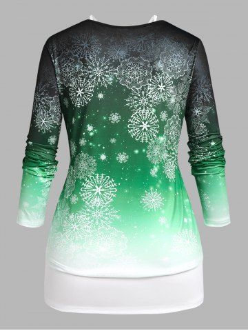 Plus Size Snowflake Print Christmas T-shirt  and Keyhole Tank Top Set